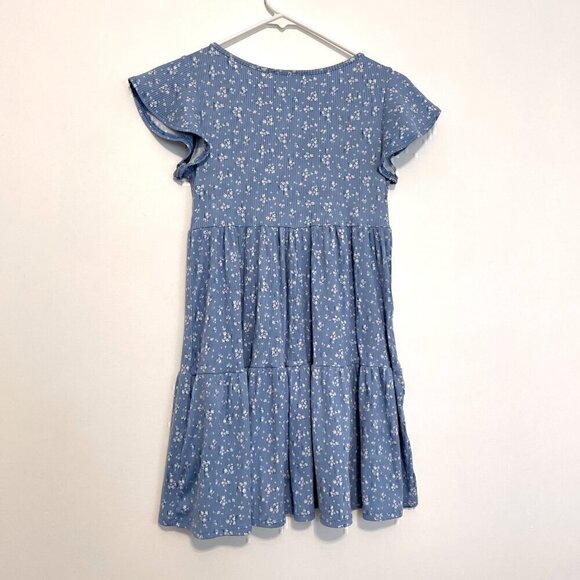 JESSICA SIMPSON Blue White Ditsy Floral Bow Flutter Sleeve Mini Babydoll Dress S - Picture 10 of 14